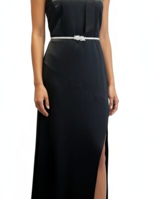 Vestido largo cuello americano con lazo